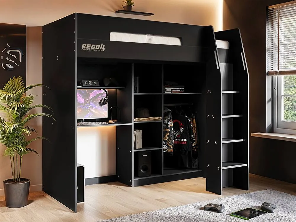 Flair Summit Gaming High Sleeper with Wardrobe Black in Grey 3