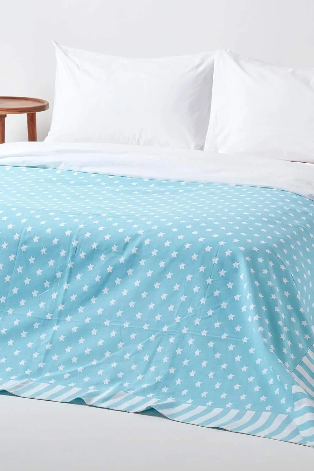 Homescapes Cotton Stars & Stripes Decorative Sofa Throw in Blue