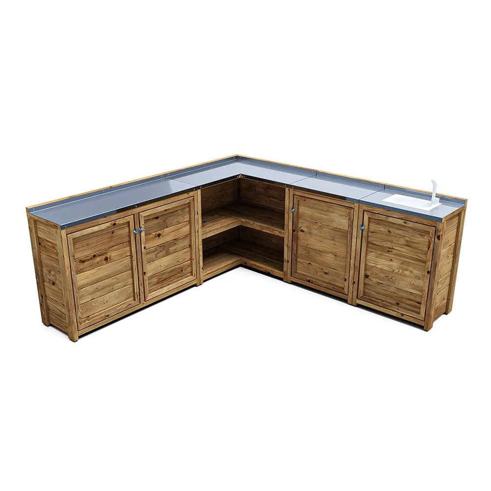 Dunster House Garden Kitchen with Right Side Sink W2m x D2m / W7' x D7' in Brown