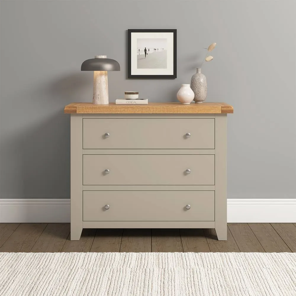Seconique Windsor 3 Drawer Chest (Fully Assembled) - Putty/Oak in Beige