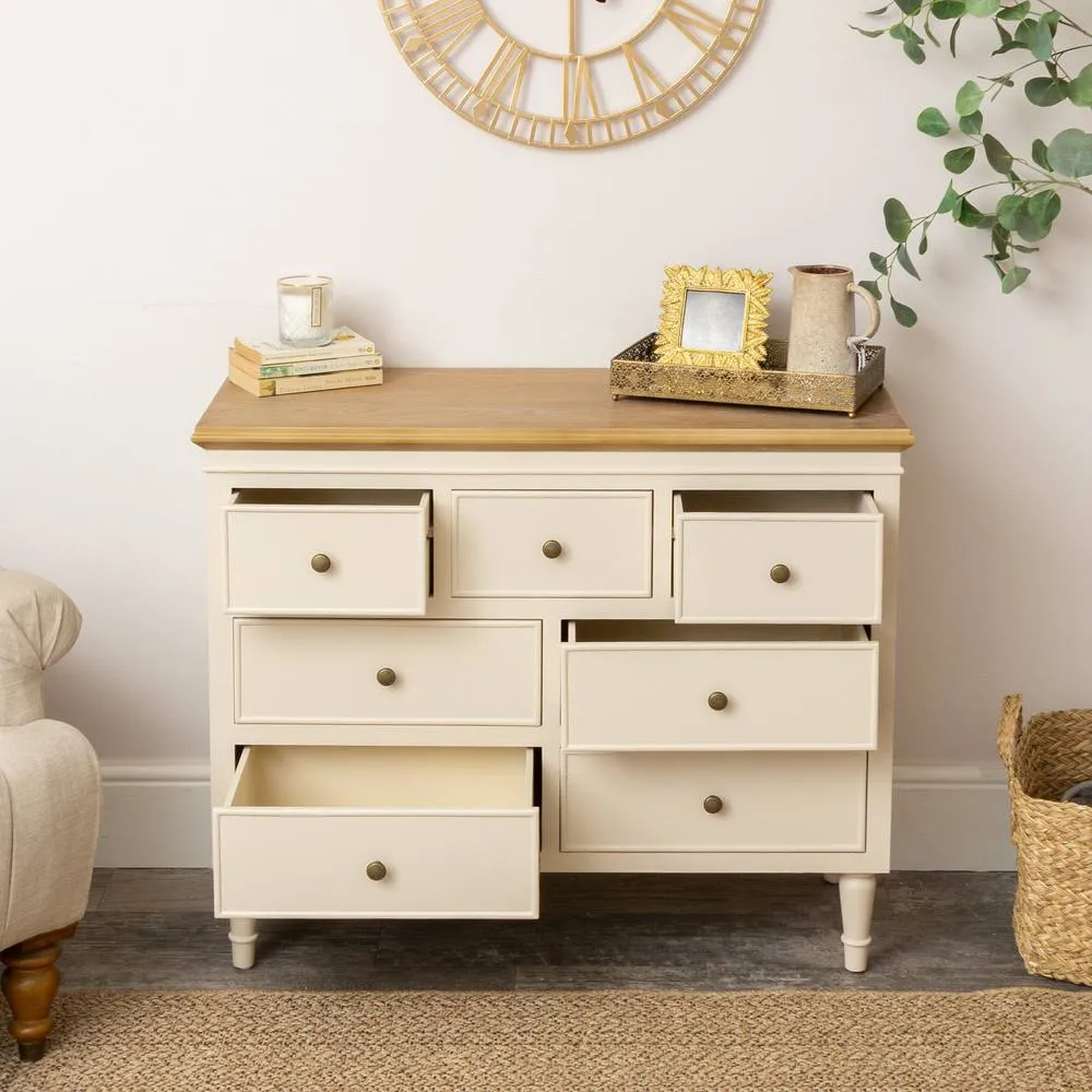 Melody Maison Taupe & Wooden 7 Drawer Chest Of Drawers - Claudia Range in Cream 6