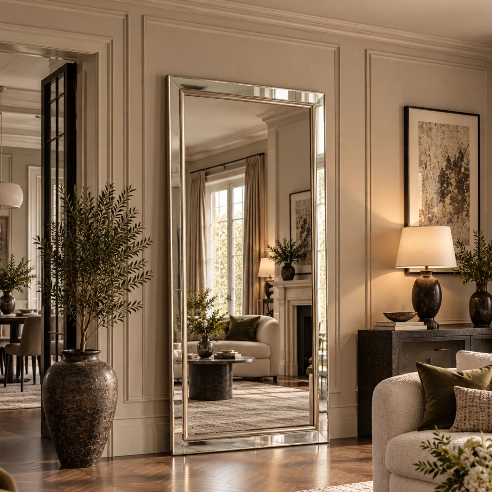 Yearn Mirrors Champagne framed bevelled full length mirror 166.5x75cm in Silver 2