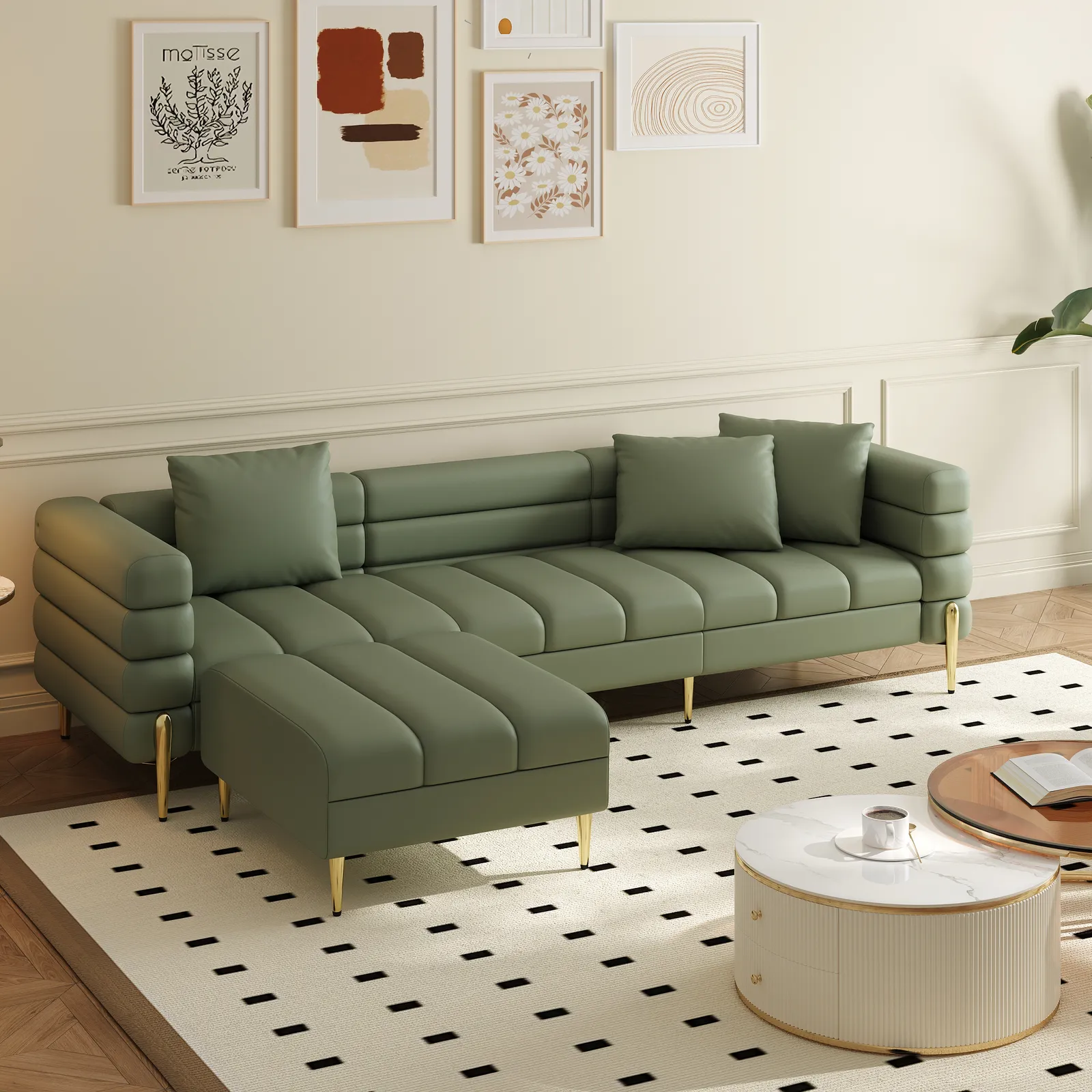 230 cm Faux Leather Modular 4-Piece L-Shaped Couch with Chaise Modern 3-Seater Sofa