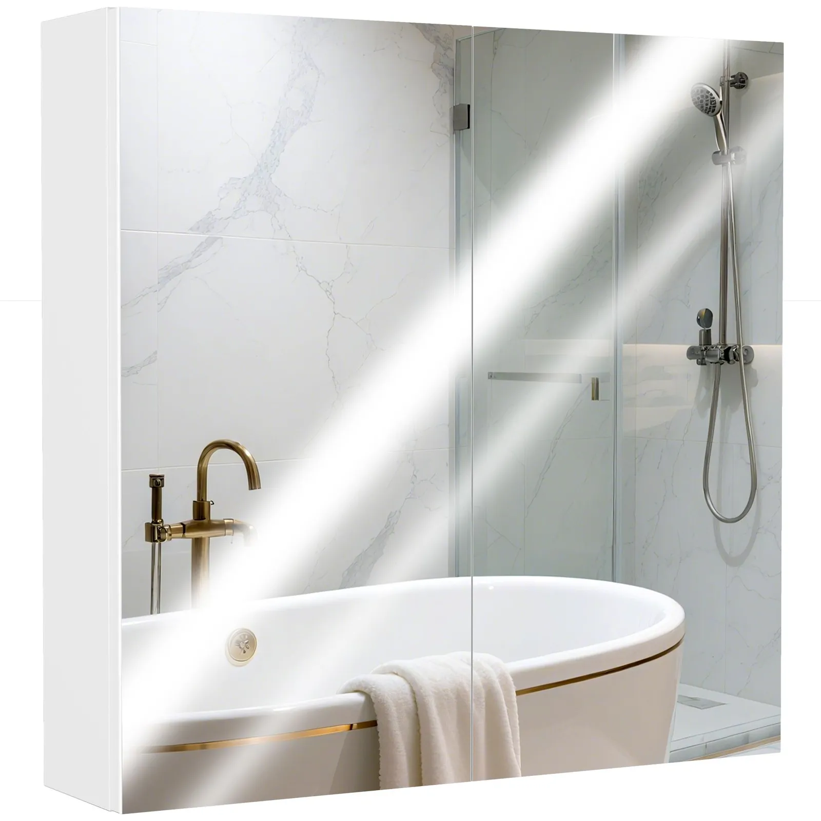 HOMCOM Bathroom Mirror Cabinet Wall Mounted, 60 x 15 x 60 cm, White 2