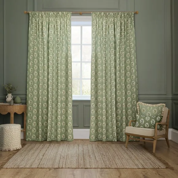 Sanderson Sessile Leaf Pencil Pleat Curtains 2
