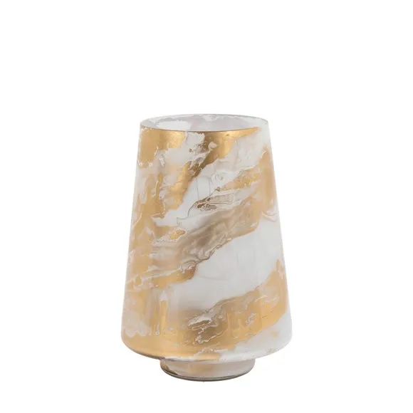 Gallery Direct MarbLED Hurricane Medium Gold White Candle Holder, Gold 5