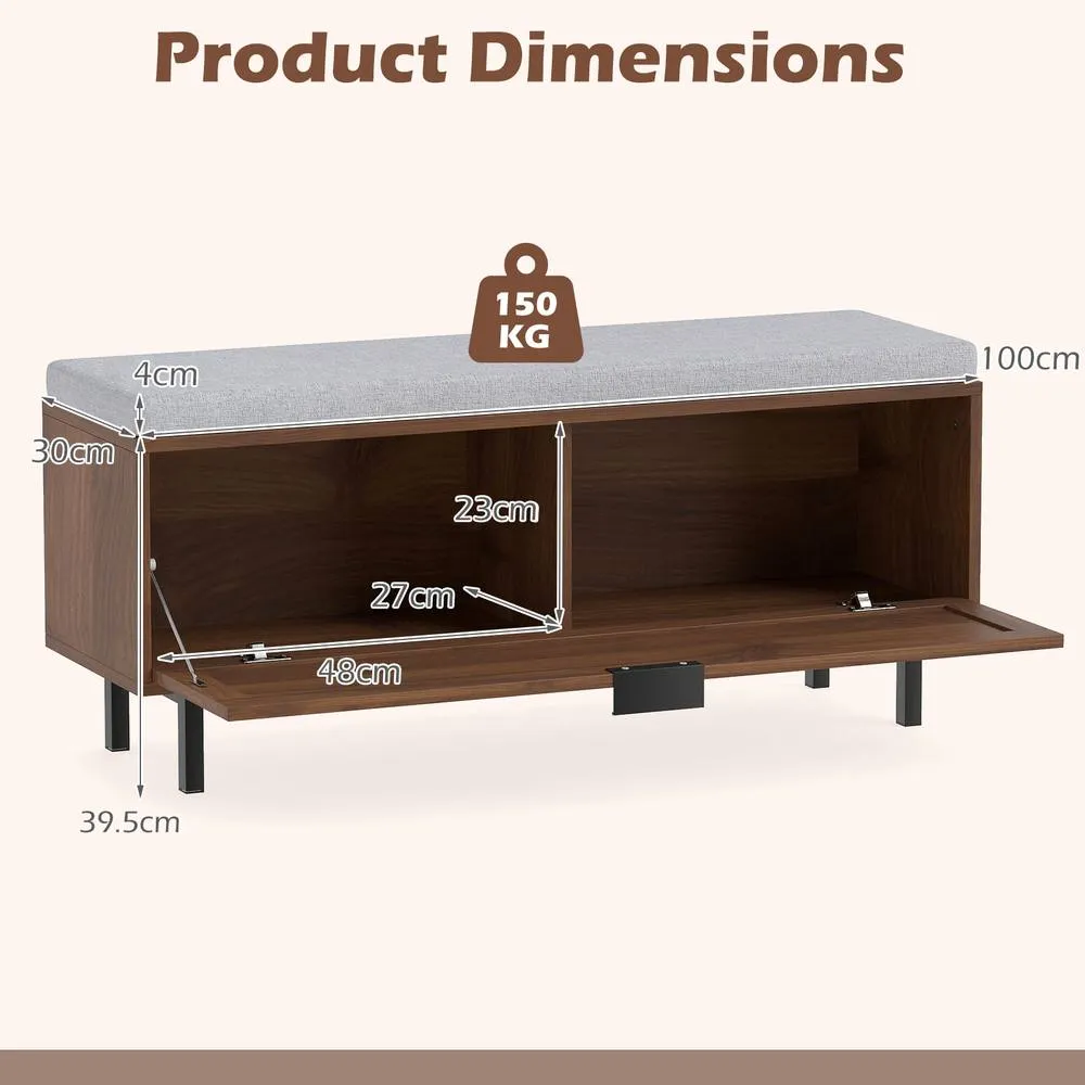 Costway Shoe Storage Bench Entryway Bench w/Padded Cushion&Hidden Shoe Cabinet in Brown 2