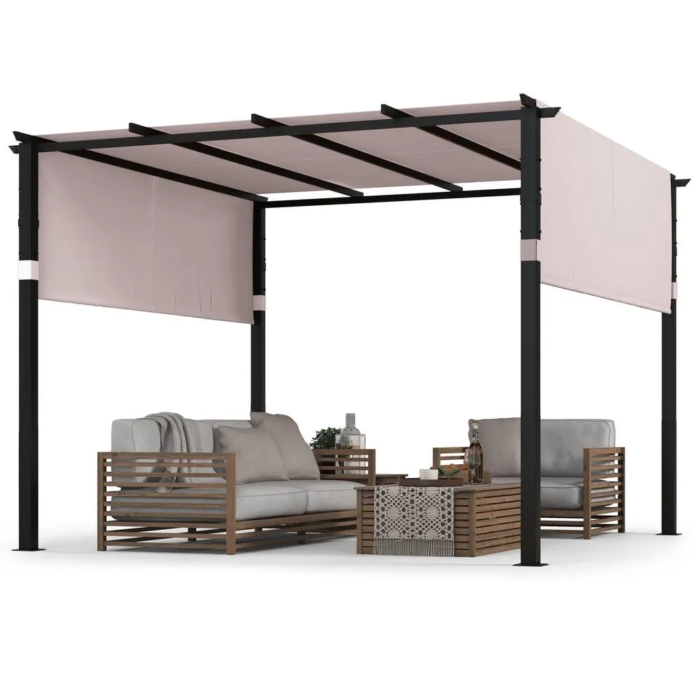 Costway Flat Top Pergola 305 x 305cm Outdoor Pergola w/Retractable Canopy in Grey