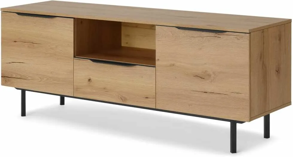 Damien Wide Media Unit, Distressed Oak Effect & Black