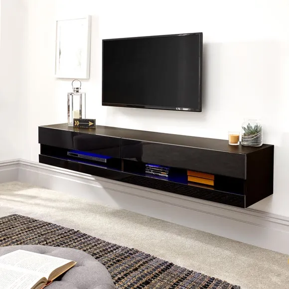 Return - Galicia LED Wide Floating Wall TV Unit for TVs up to 67", Black