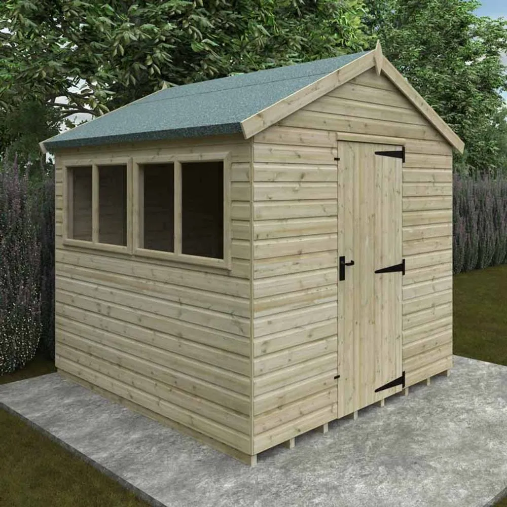 Buttercup Farm 8 x 8 Feet Apex Premier 16mm Shed - Solid Wood/Softwood/Pine in Natural 2