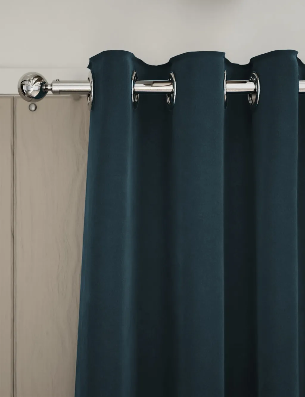 M&S Velvet Eyelet Curtains Mid Blue