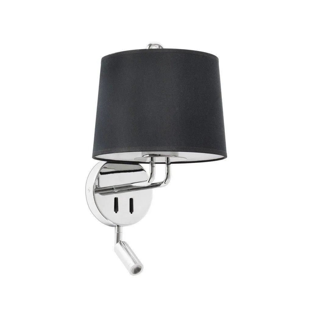Netlighting Montreal Chrome Black Shade Wall Lamp With Reading Light in Grey