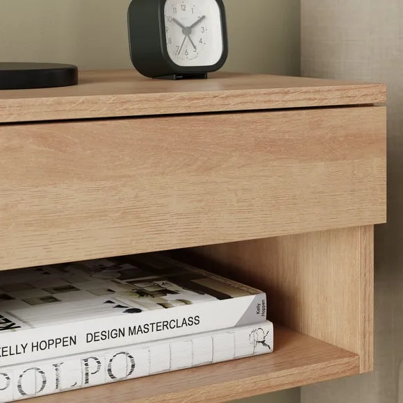 Henny 1 Drawer Floating Bedside Table, Light Oak Effect 4