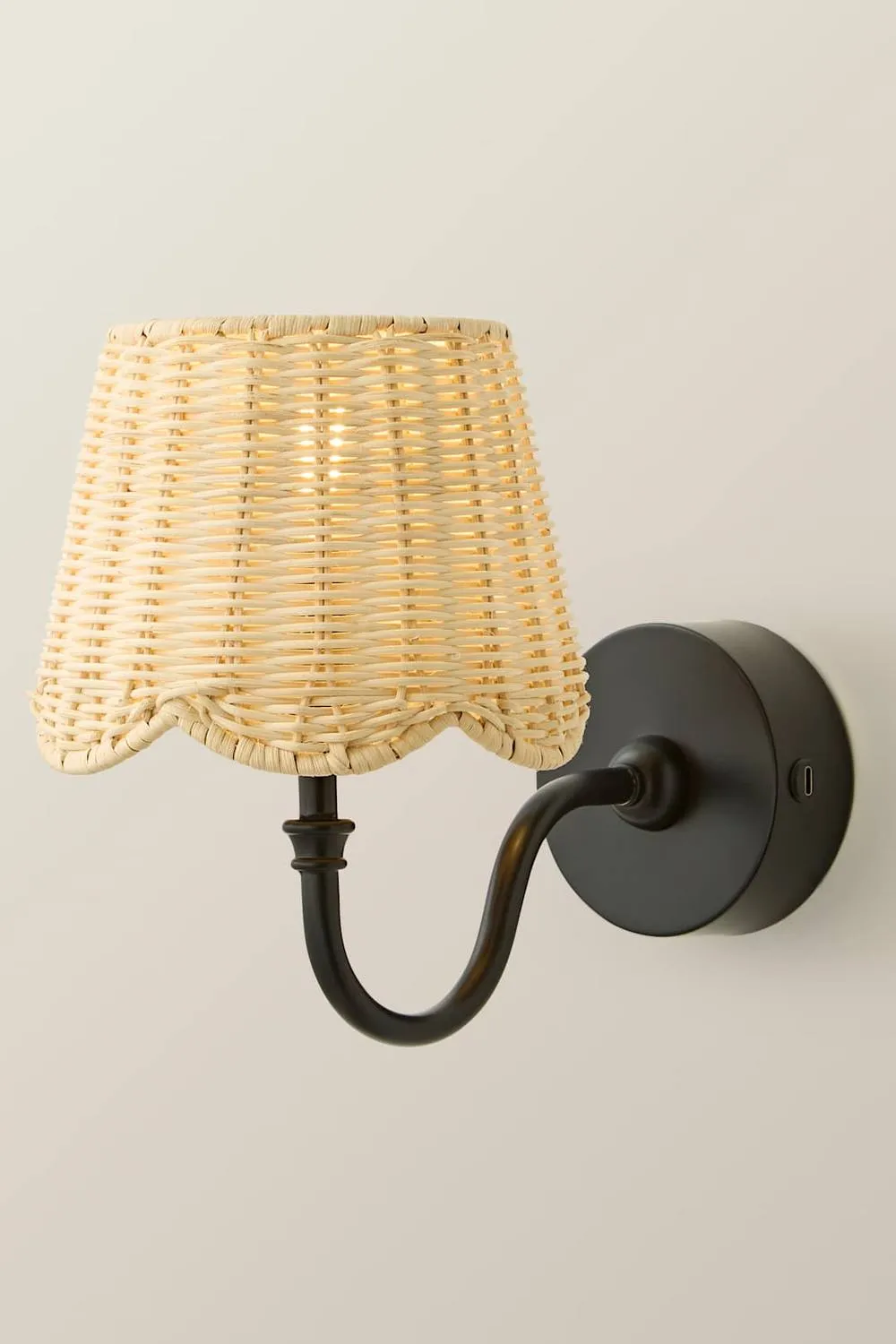 ValueLights Lowe Pair Rattan Taper Shade Metal Portable Rechargeable Wall Light in Black 3
