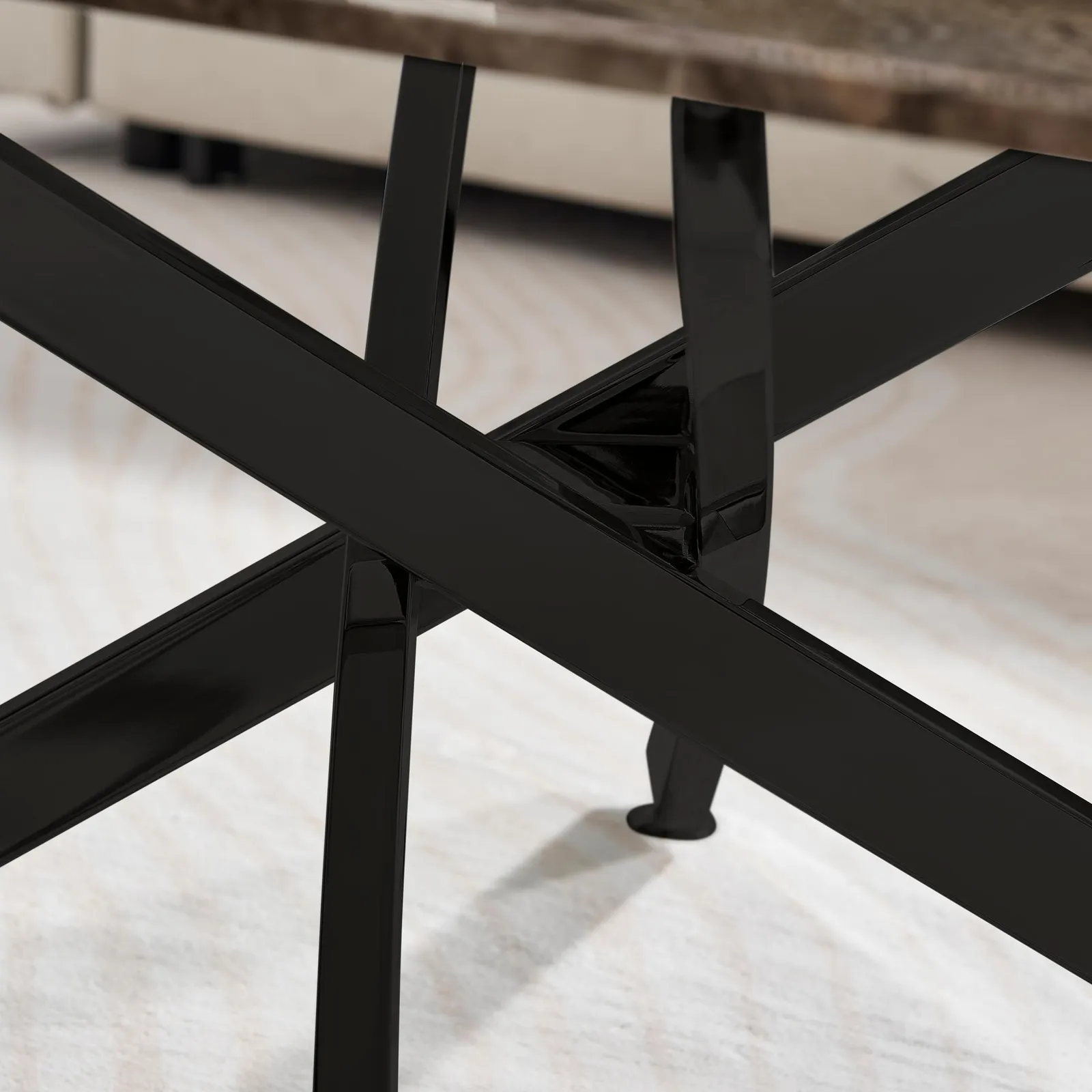 FurnitureboxUK Leonardo Rectangular Marble Effect Glass Top Coffee Table With Black Metal Starburst Legs in Grey 5