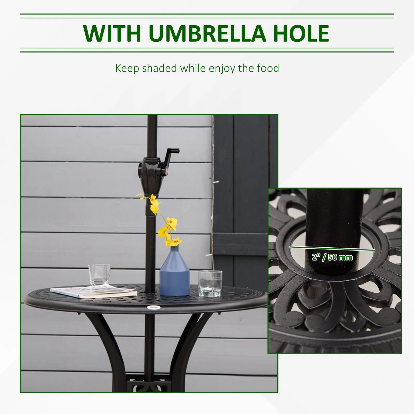 OUTSUNNY 78cm Round Garden Dining Table Only with Parasol Hole Cast Aluminium in Black 6