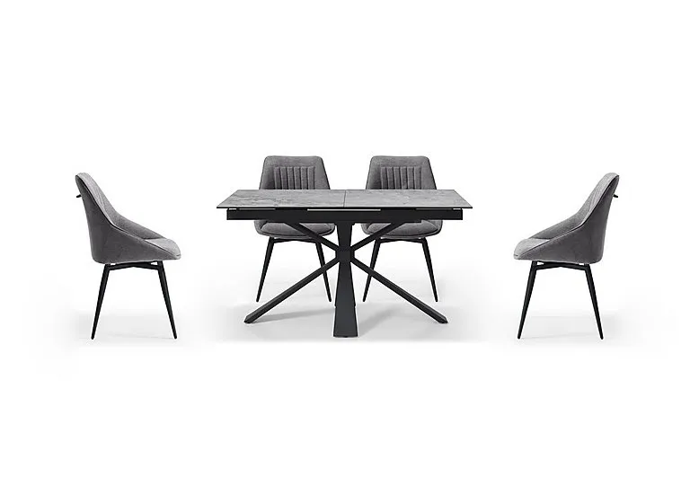 Crete Small Extending Dining Table and 4 Swivel Chairs - Dark Grey