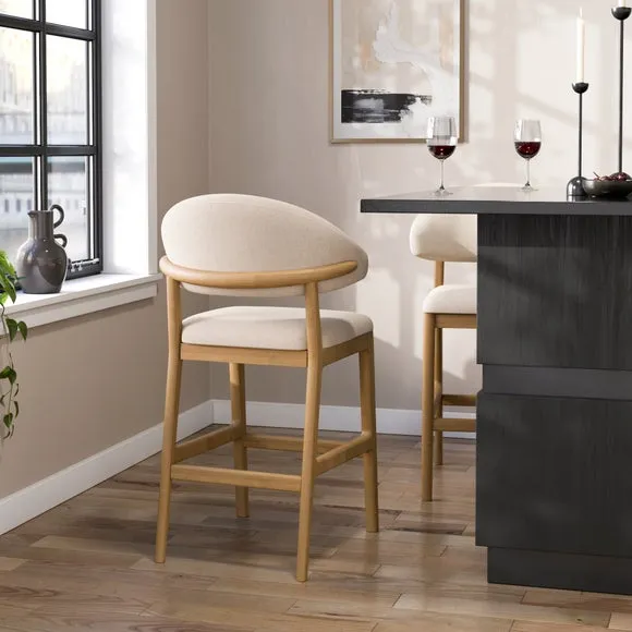 Hugh Modern Stained Counter Height Bar Stool, Fabric 2