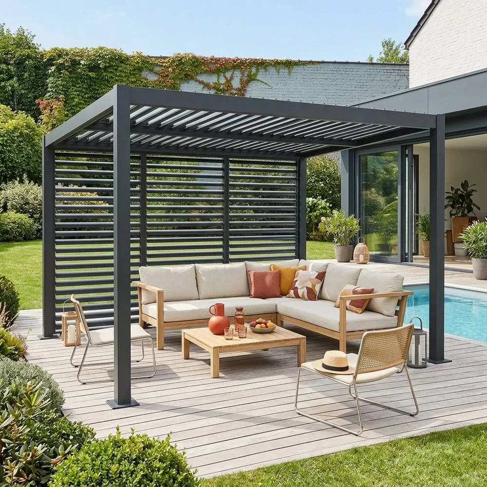 sweeek Louvered pergola 4x3m + 3 130cm louver panels in Dark Grey