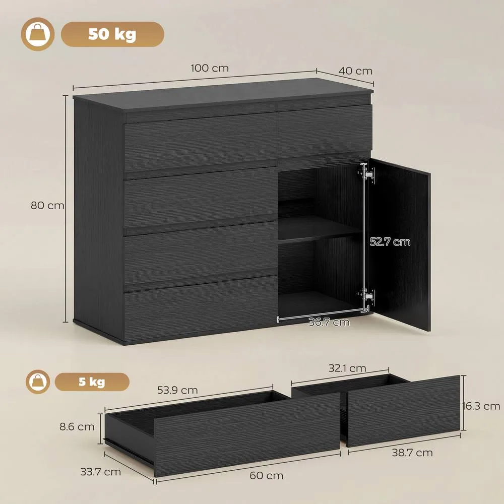HOMCOM Sideboard Storage Cabinet, Kitchen Cupboard with 5 Drawers in Black 3