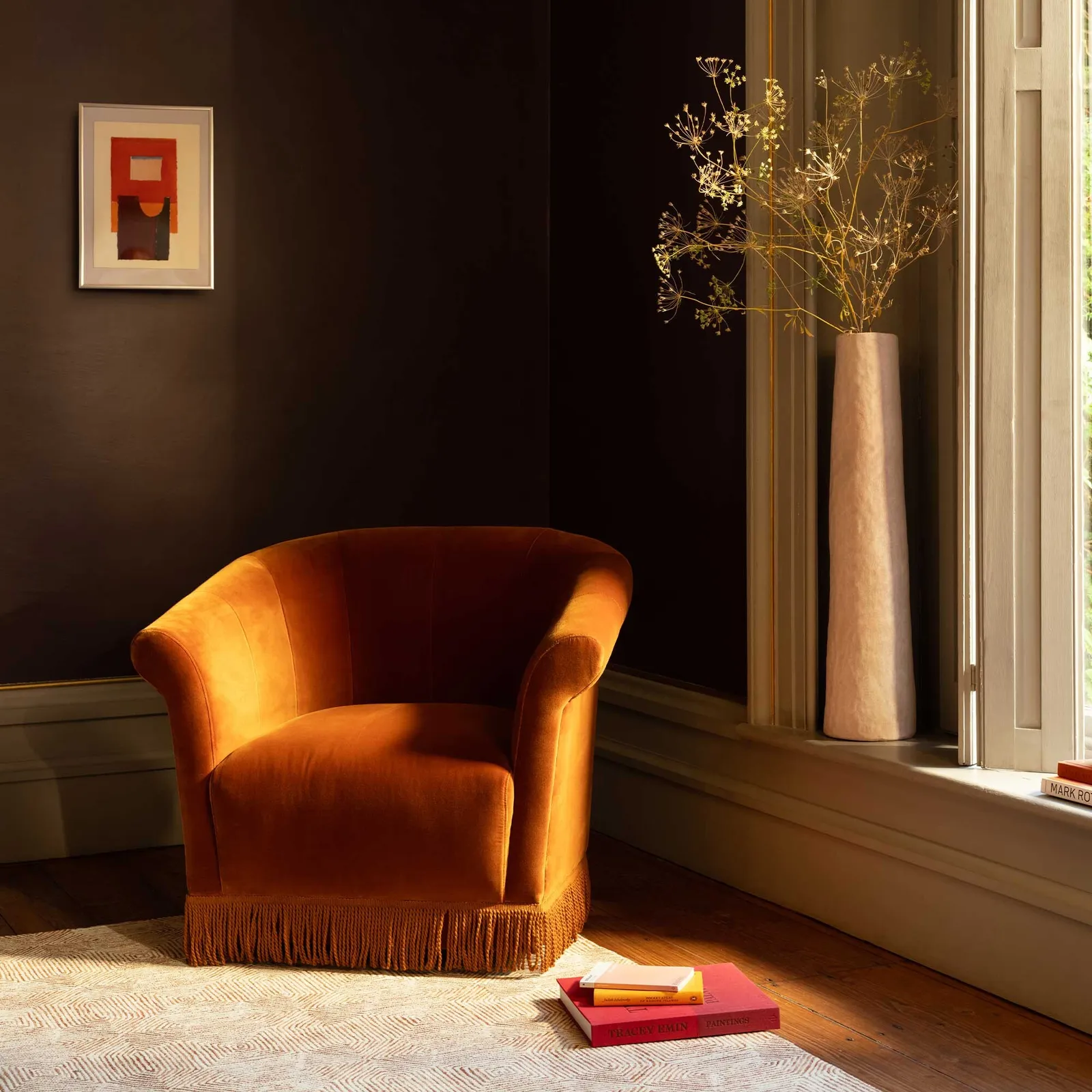 Lilou Trumpet Armchair With Fringe, Red Velvet | Barker & Stonehouse 2