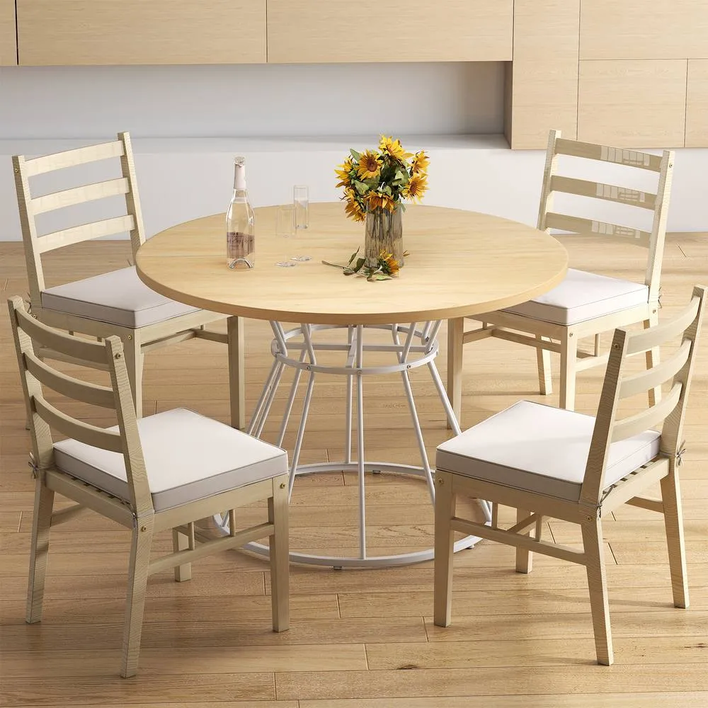 Costway Round Dining Table for 4 Farmhouse Kitchen Table with Wooden Tabletop in Natural 3