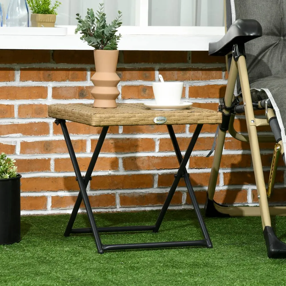 OUTSUNNY Folding Square Rattan Coffee Table w/ Steel Frame Bistro Garden in Natural