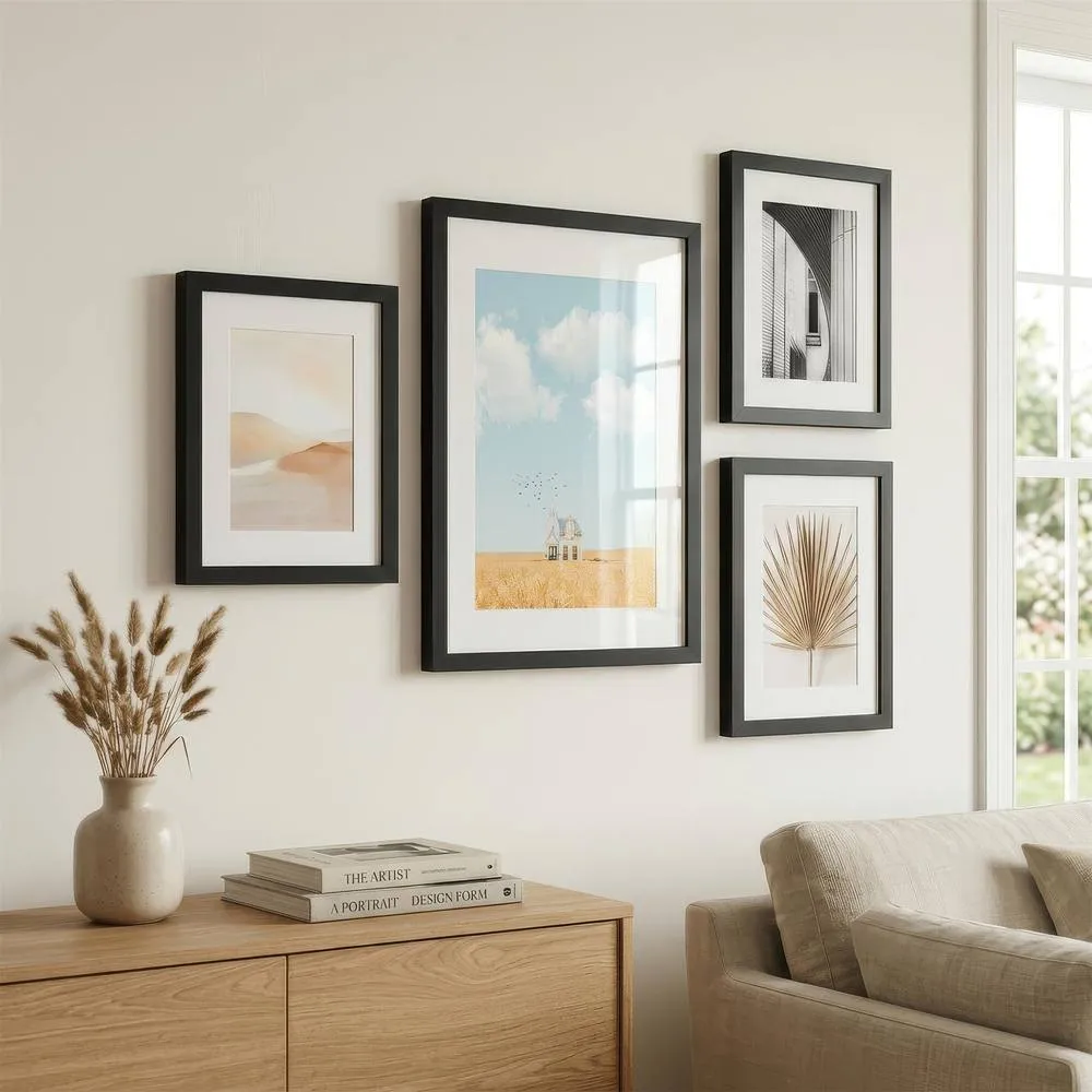 Nicola Spring Photo Frames with A5 Mounts - A4 (8" x 12") - Black - Pack of 3 2