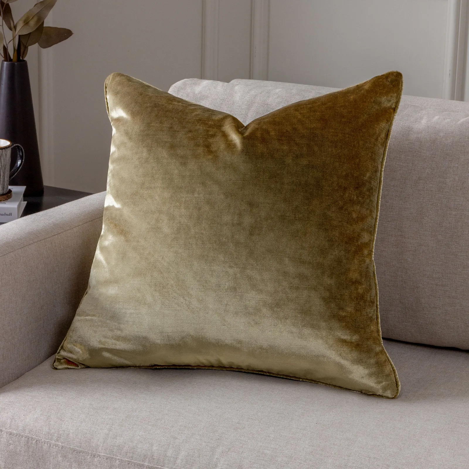 Paoletti Luxe Velvet Piped Cushion in Gold 1