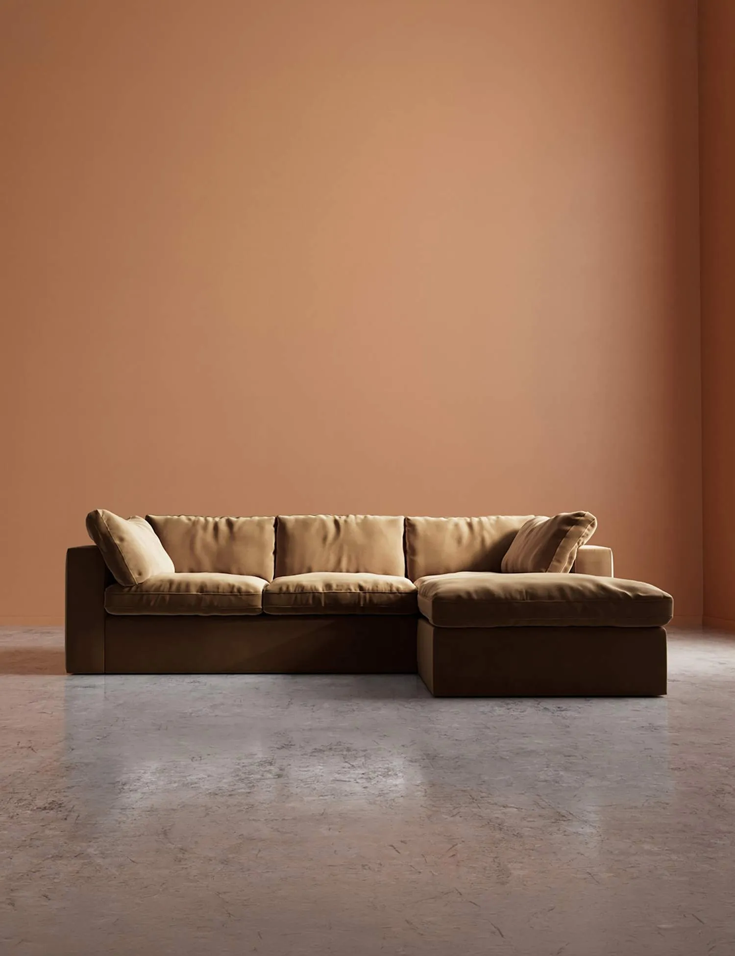 Swoon Easy Velvet Right Corner Sofa Tan