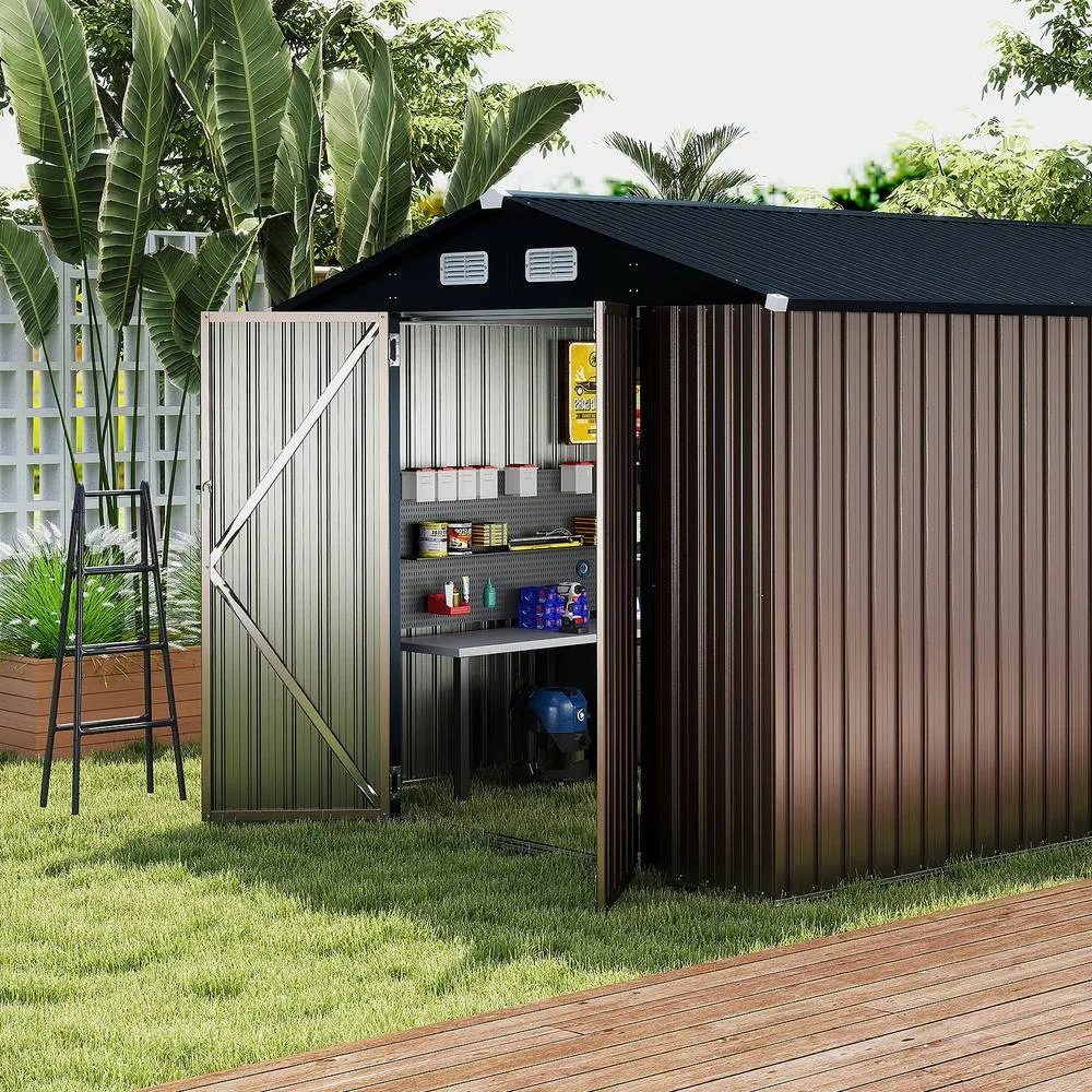 Costway Outdoor Storage Shed Large Utility Tool House w/Top Sloping Design in Grey 4