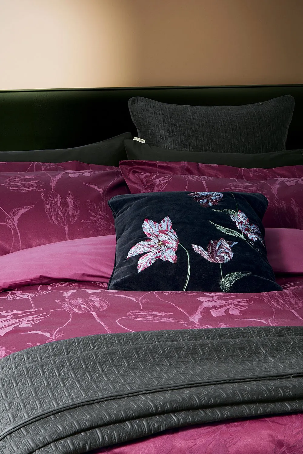 Ted Baker 'Tulips Jacquard' Cotton Velvet Cushion in Black 2