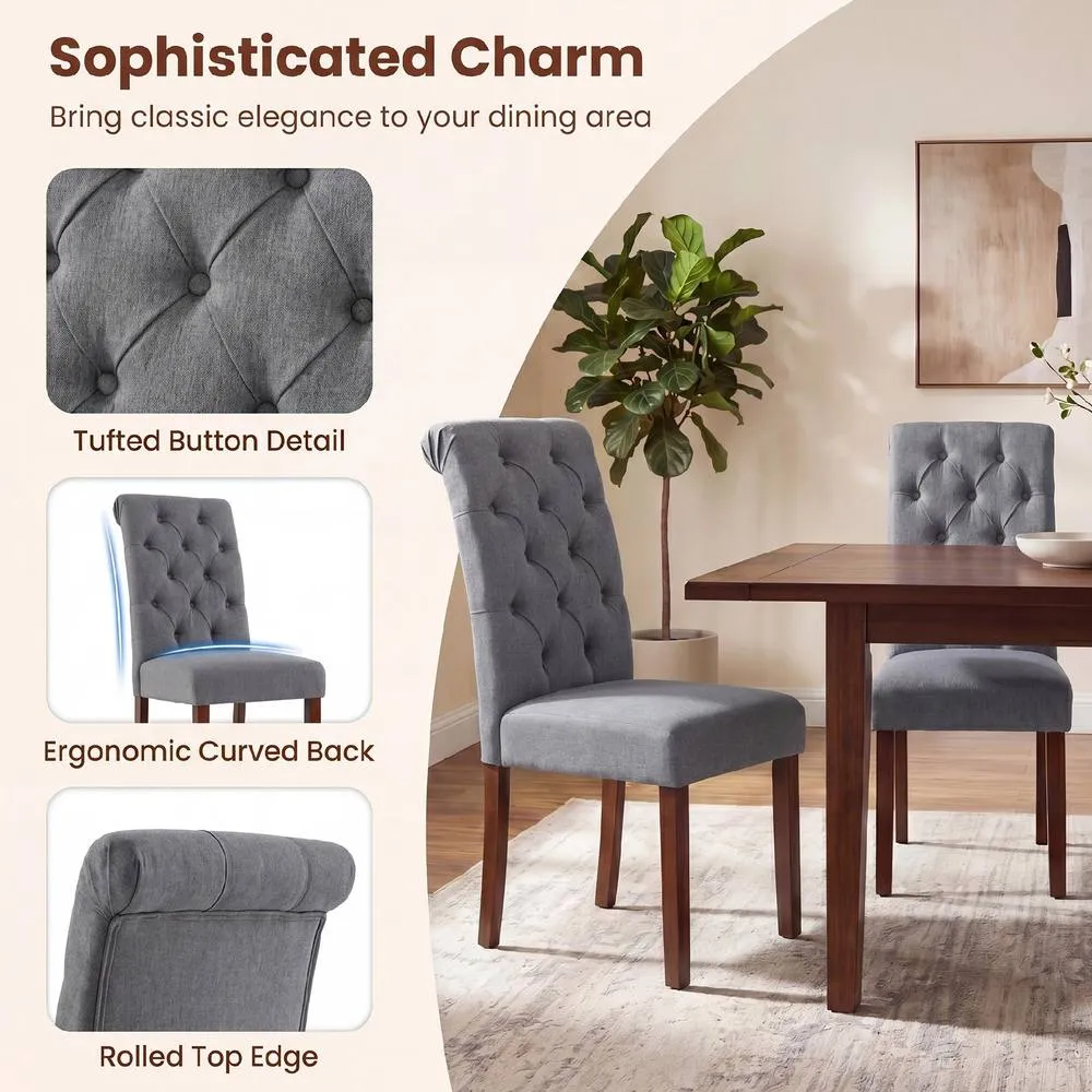Costway Upholstered Dining Chairs Set of 2 Button Tufted Chairs w/Padded Seat in Grey 6