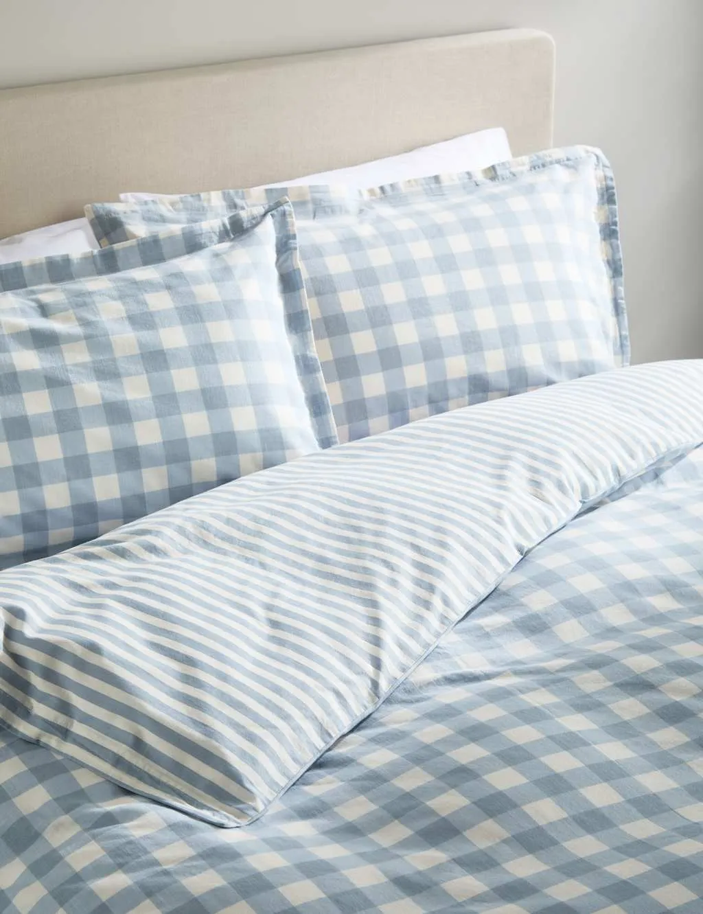 M&S Pure Cotton Gingham Bedding Set Blue