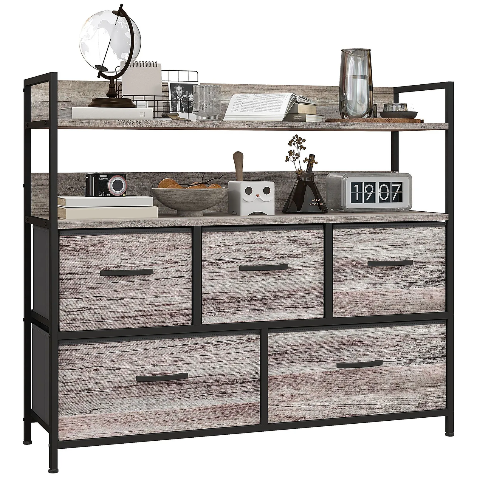HOMCOM Bedroom Chest of Drawers 6 Drawer Dresser w/ Shelf, Grey Wood Effect 2