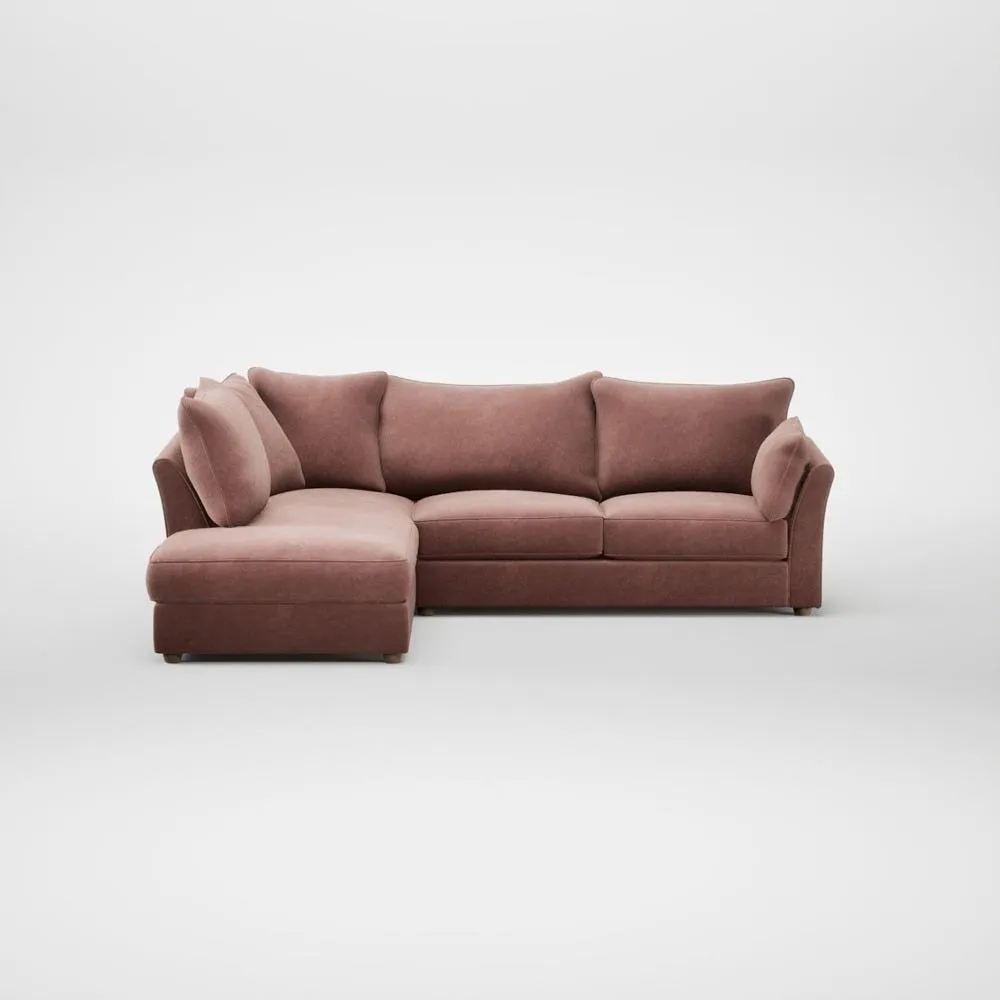 Heal's Tailor Left Hand Facing Corner Sofa Smart Luxe Velvet Dusky Pink Natural Feet 1