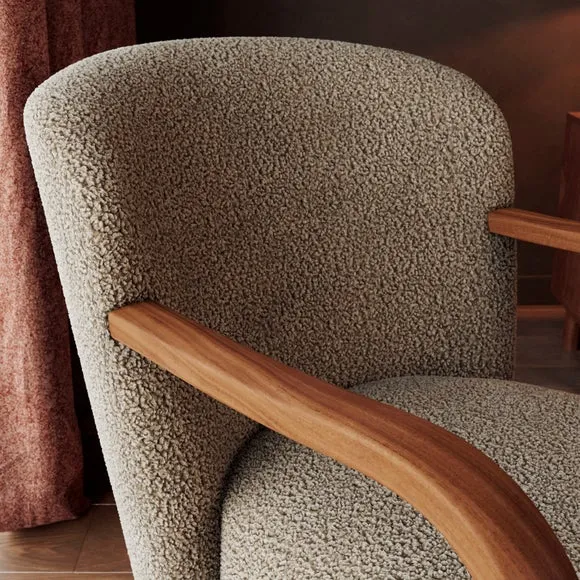 Clara Fluffy Sherpa Wooden Arm Accent Chair 3