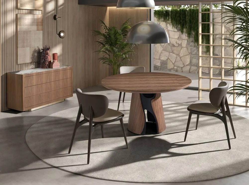 Angel Cerda Modern Round Dining Table in Walnut 4