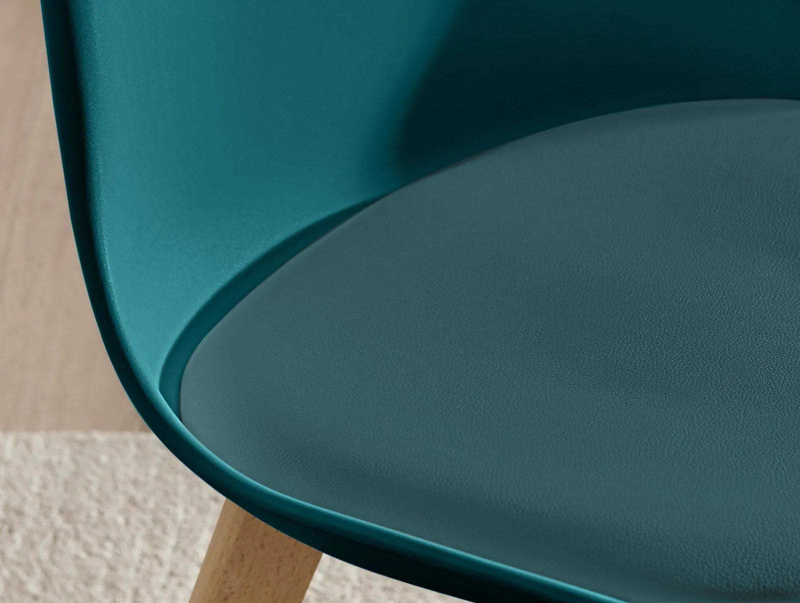FurnitureboxUK Set of 2 Stockholm Natural Birch Wood Scandi Minimalist Dining Chairs with Faux Leather Cushion in Teal 6