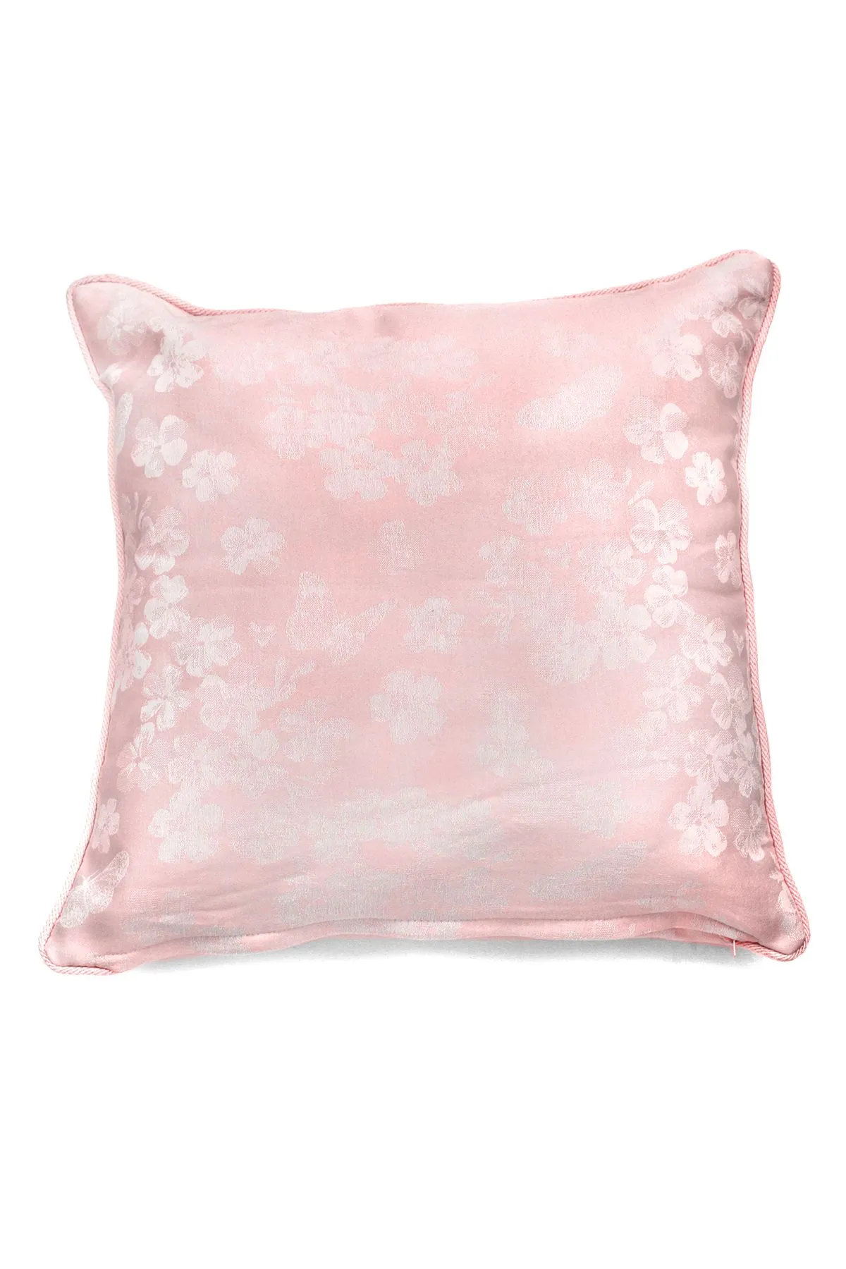 Dreams & Drapes 'Blossom' Premium Woven Jacquard Floral Filled Square Cushion in Light Pink