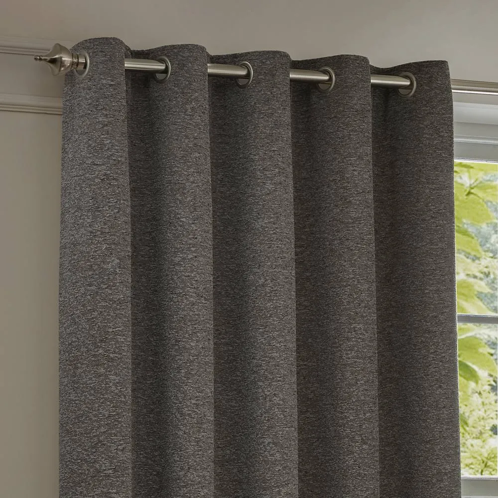 Paoletti Galaxy Velvet Chenille Eyelet Curtain Pair in Charcoal 3
