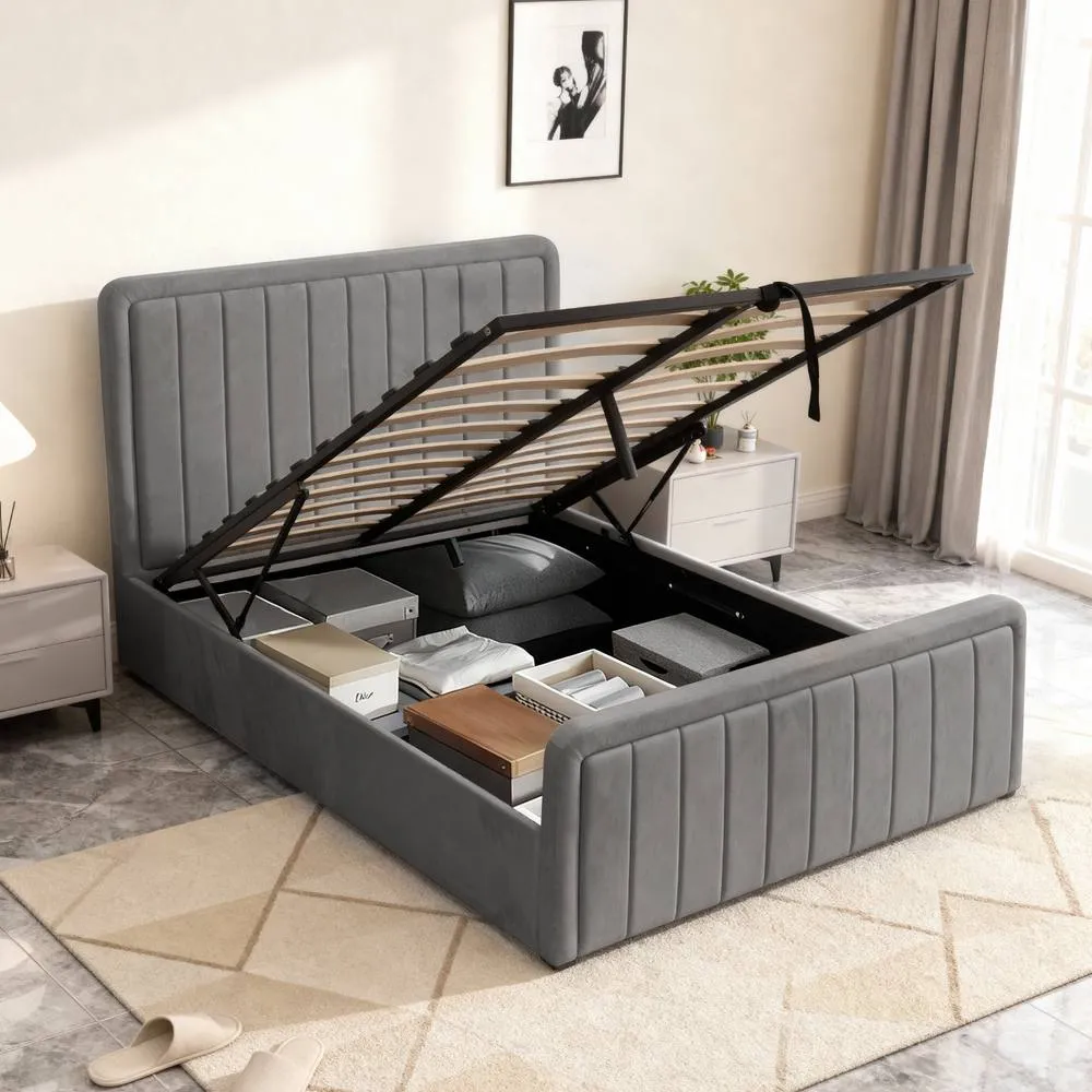 Comfy Living Ltd Brushed Velvet Ottoman Bedframe in Dark Grey