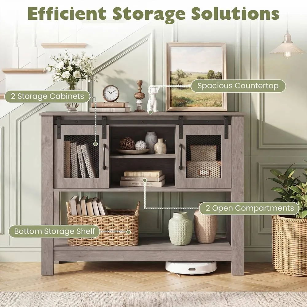 Costway Entryway Table w/ Barn Sliding Doors Console Table w/ Adjustable Shelf in Grey 5