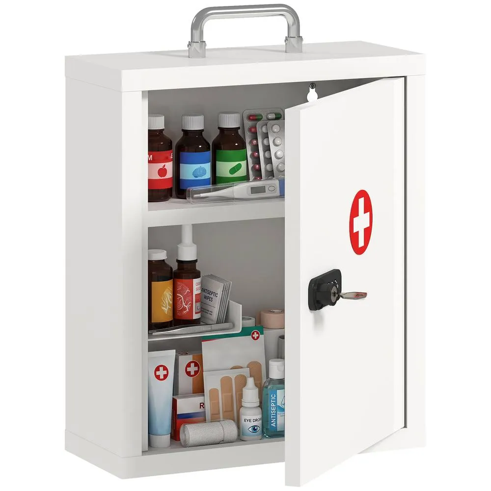 HOMCOM Medicine Cabinet, Medical Cabinet w/ Combination & Key Lock, White 2