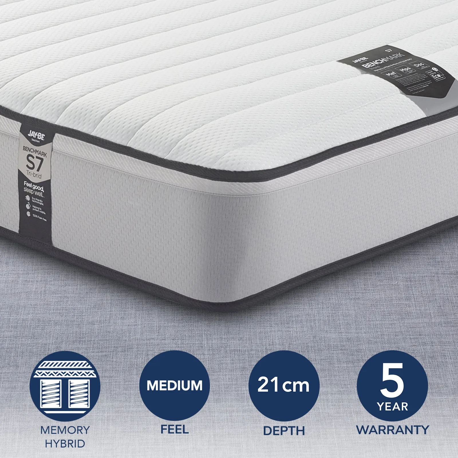 Jay-Be Benchmark S7 Tribrid Medium Pocket Sprung Memory Mattress White