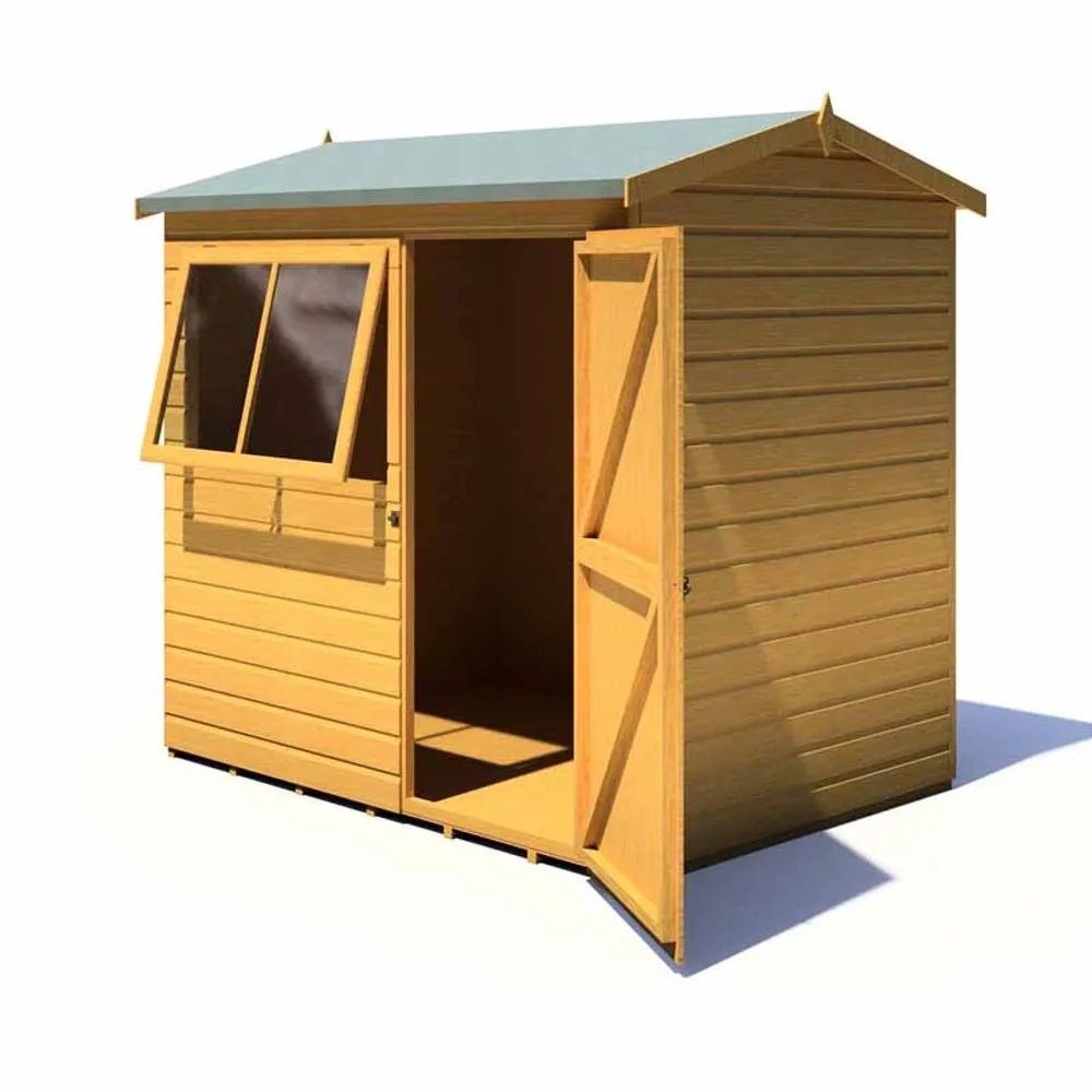 Shires Lewis 7 x 5 Feet Single Door Reverse Apex Style C Shed in Brown 3