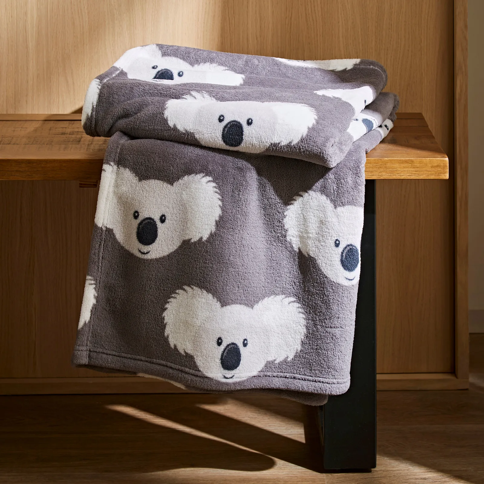 Koko the Koala Printed Fleece Throw Grey/White