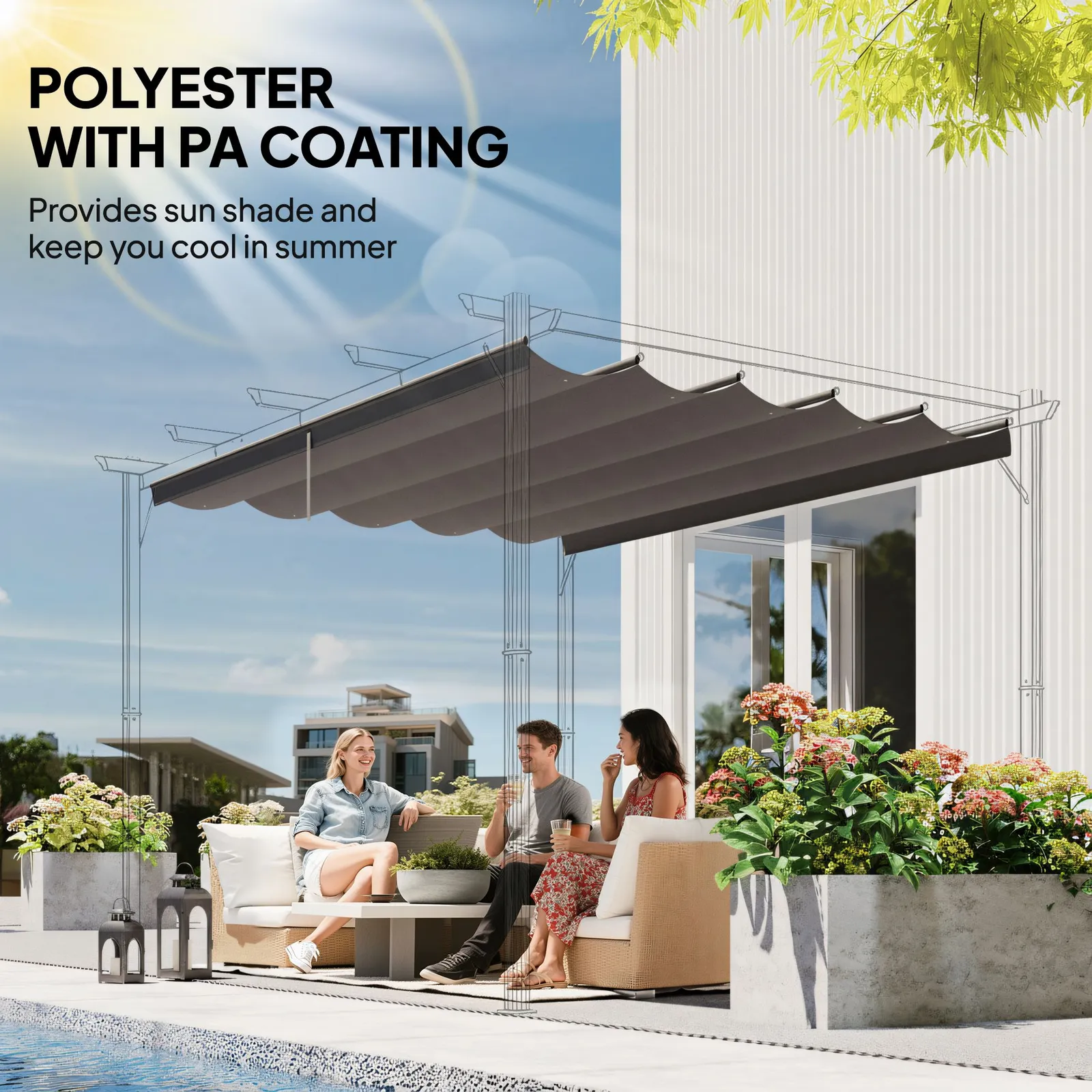 OUTSUNNY 2.55x2.5 m Pergola Cover Replacement for 3x3 m Frame, Light Grey 5