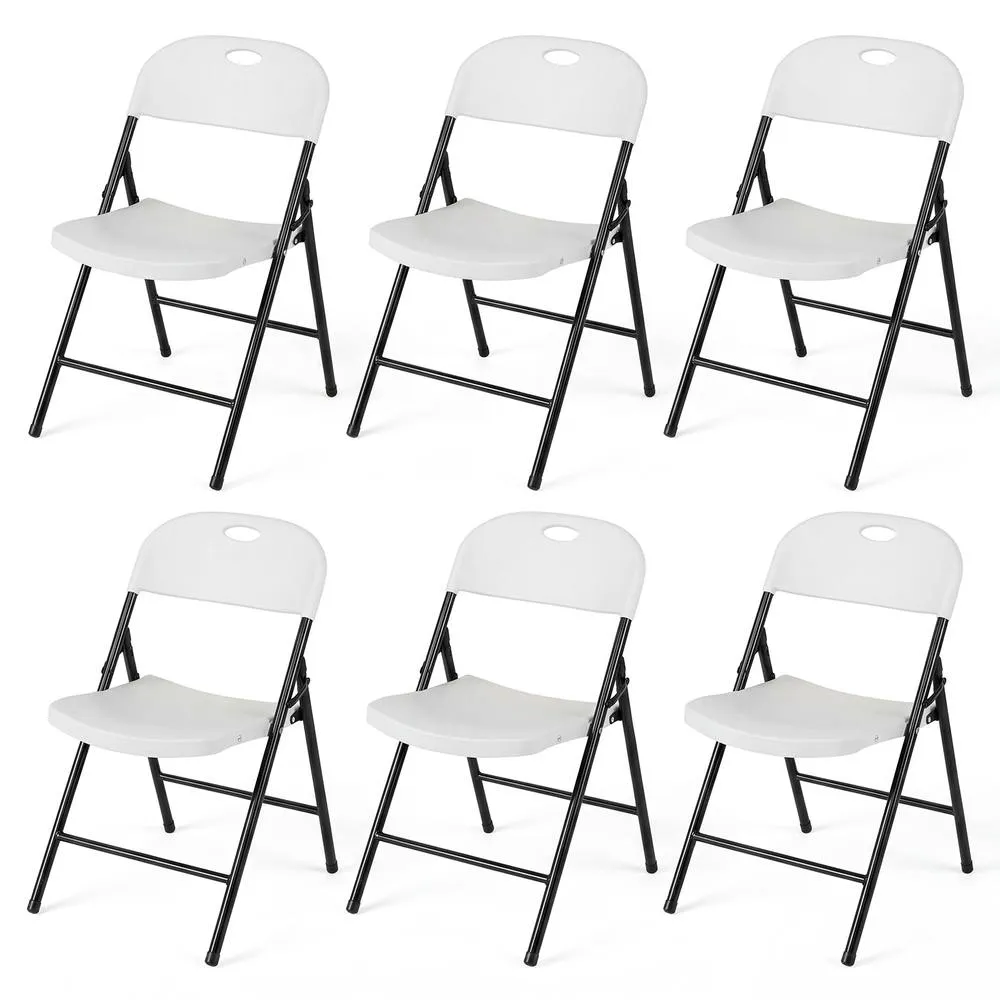 Costway Fold Plastic Chairs Set of 6 Commercial Seats w/ Curved PP Seat in White